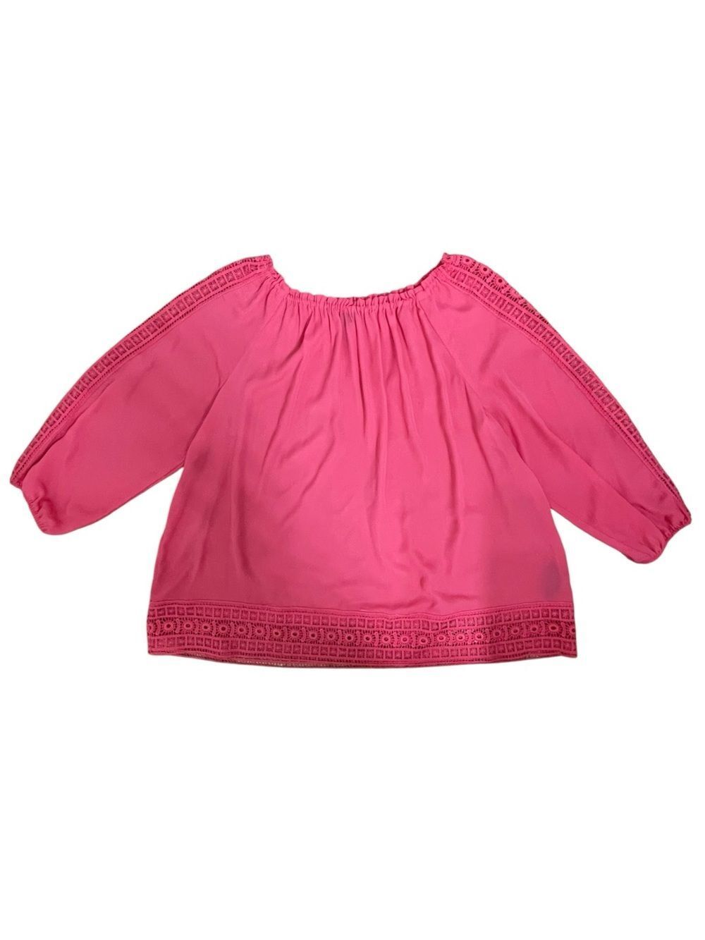 Zac & Rachel Off Shoulder Blouse XL Pink Peasant Top 3/4 Sleeve